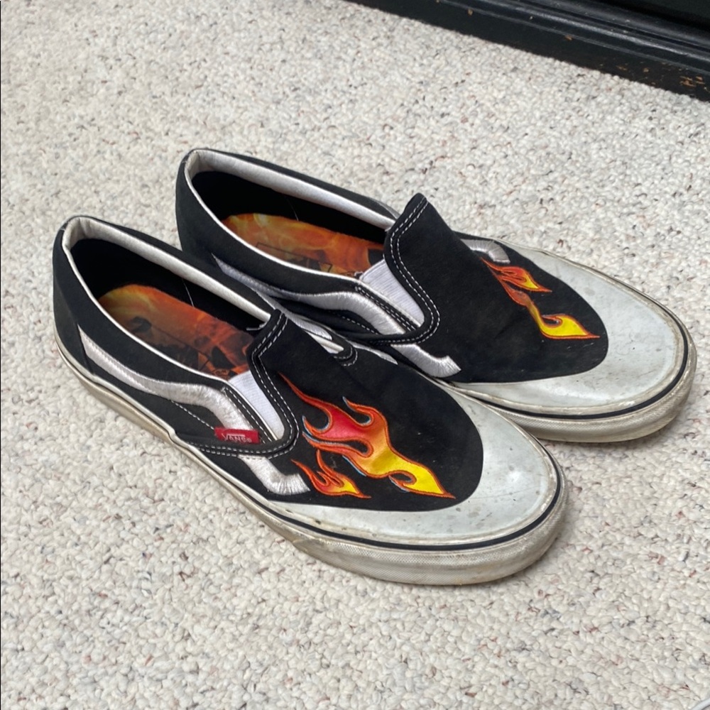 Vans ASAP WORLDWIDE ROCKEY A$AP Black Flame Slip On Shoes Size 10 With White Lip